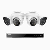 H800X - 4K 8 Kanal PoE Überwachungskamera-Set mit 2 Bullet Kameras & 2 Turm Kameras, 1/1.8'' BSI Sensor, f/1.6 Aperture (0.003 Lux), alarmierung mit sirene und blitzlicht, 2CH 4K-Dekodierungsfunktion, personen- und fahrzeugerkennung, perimeterschutz